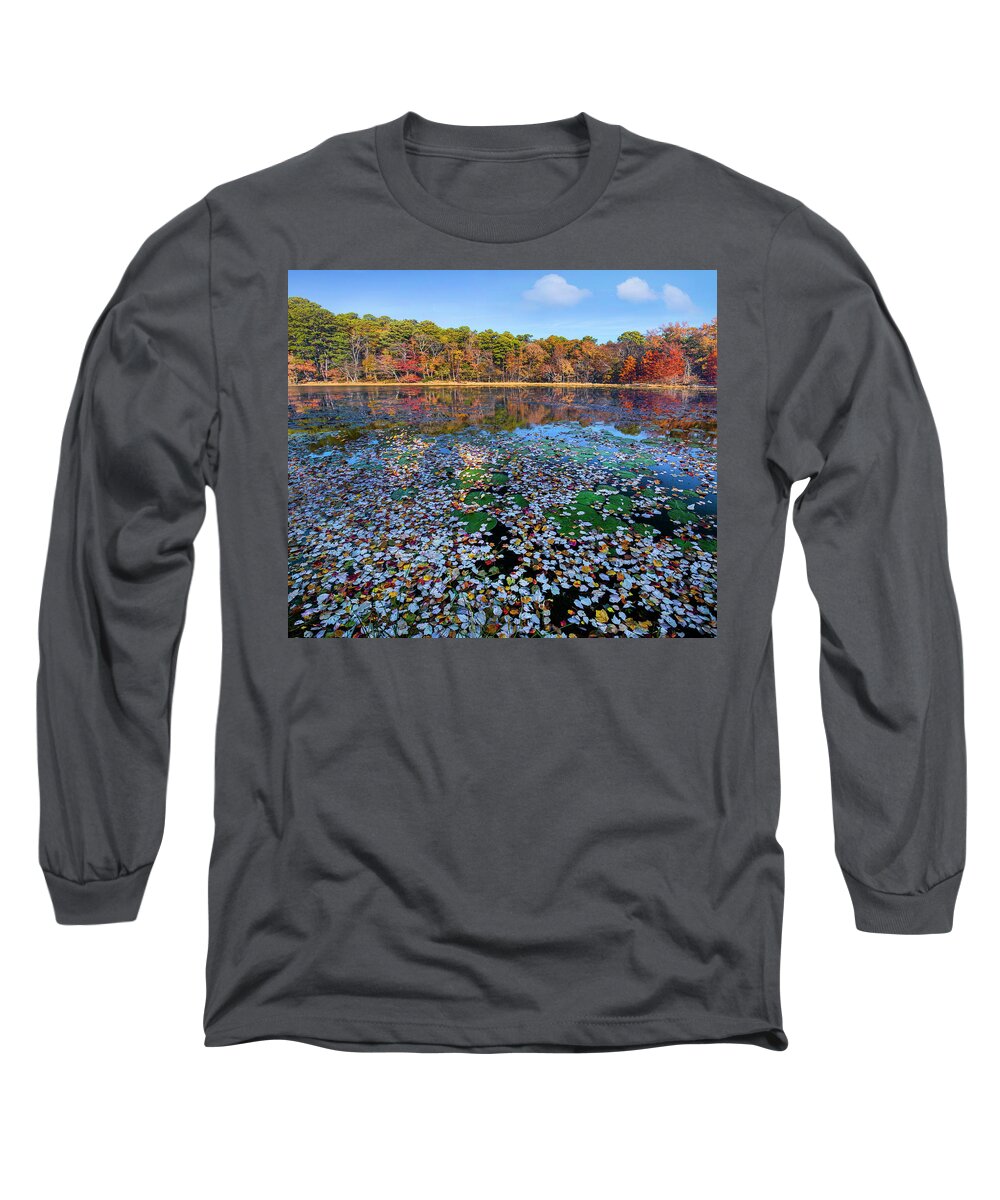00544892 Long Sleeve T-Shirt featuring the photograph Fallen Leaves On Lake, Daingerfield State Park, Texas by Tim Fitzharris