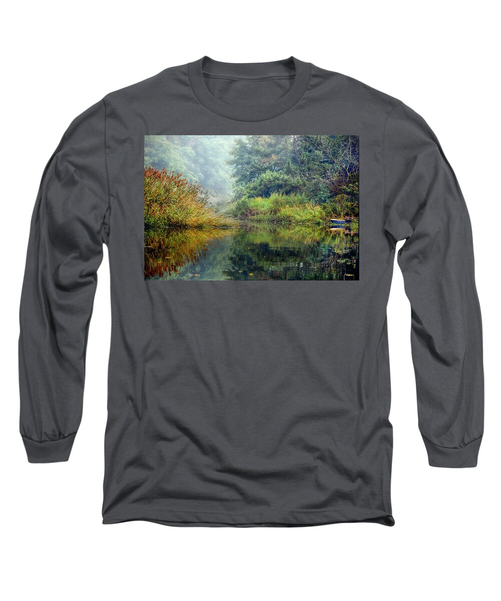 Brook Long Sleeve T-Shirt featuring the photograph Rowing on the brook at dawn by Cordia Murphy