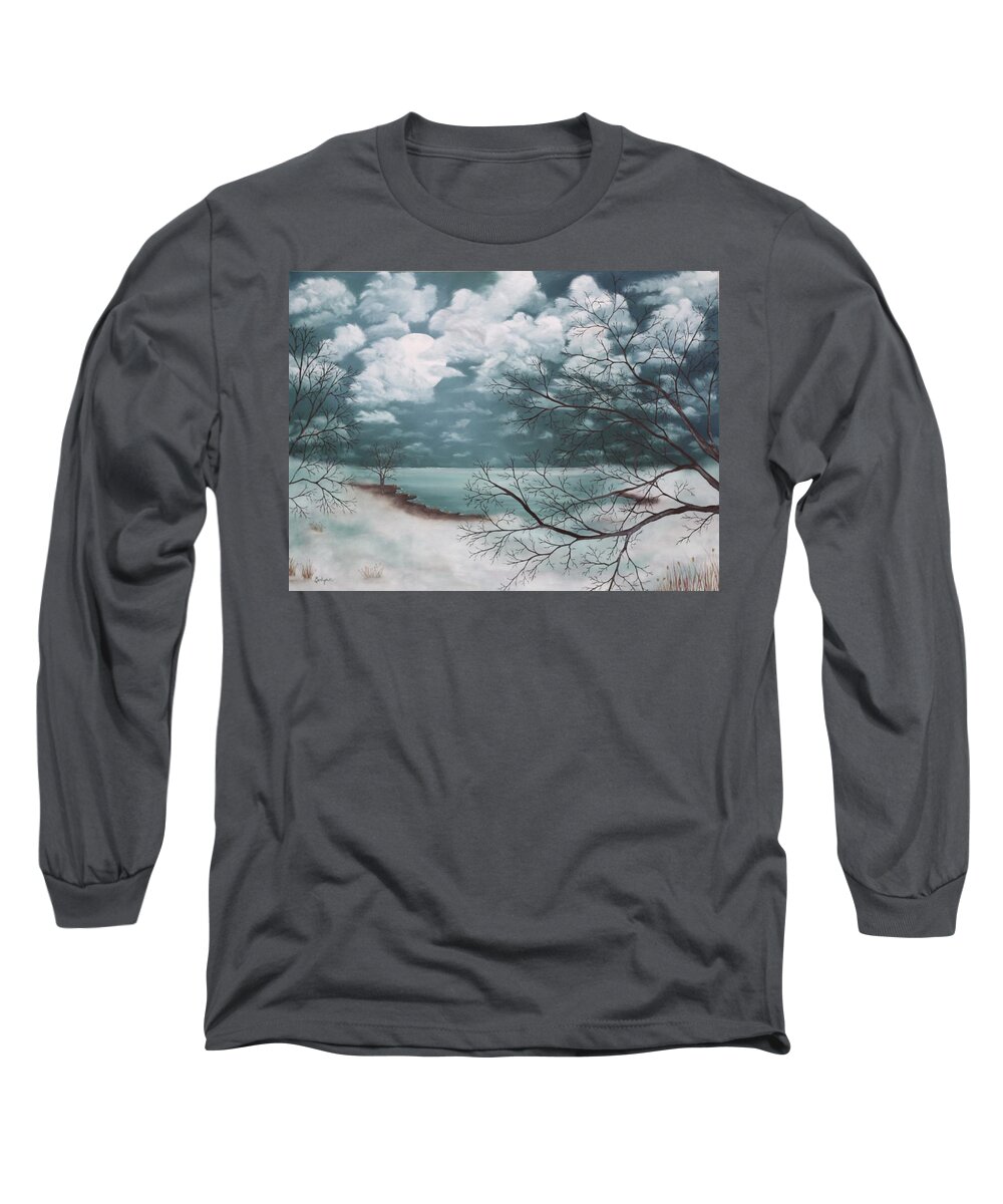 Foggy Long Sleeve T-Shirt featuring the painting Foggy Nights Hue by Berlynn