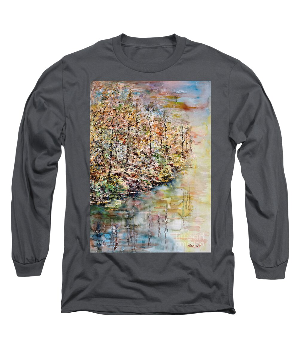 Watercolor Long Sleeve T-Shirt featuring the painting Following the stream by Almo M