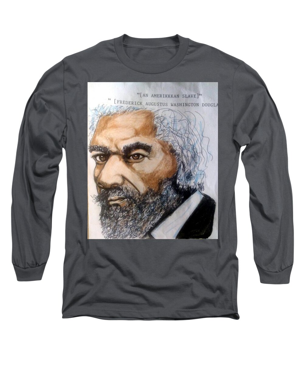 Blak Art Long Sleeve T-Shirt featuring the drawing Frederick Douglass by Joedee