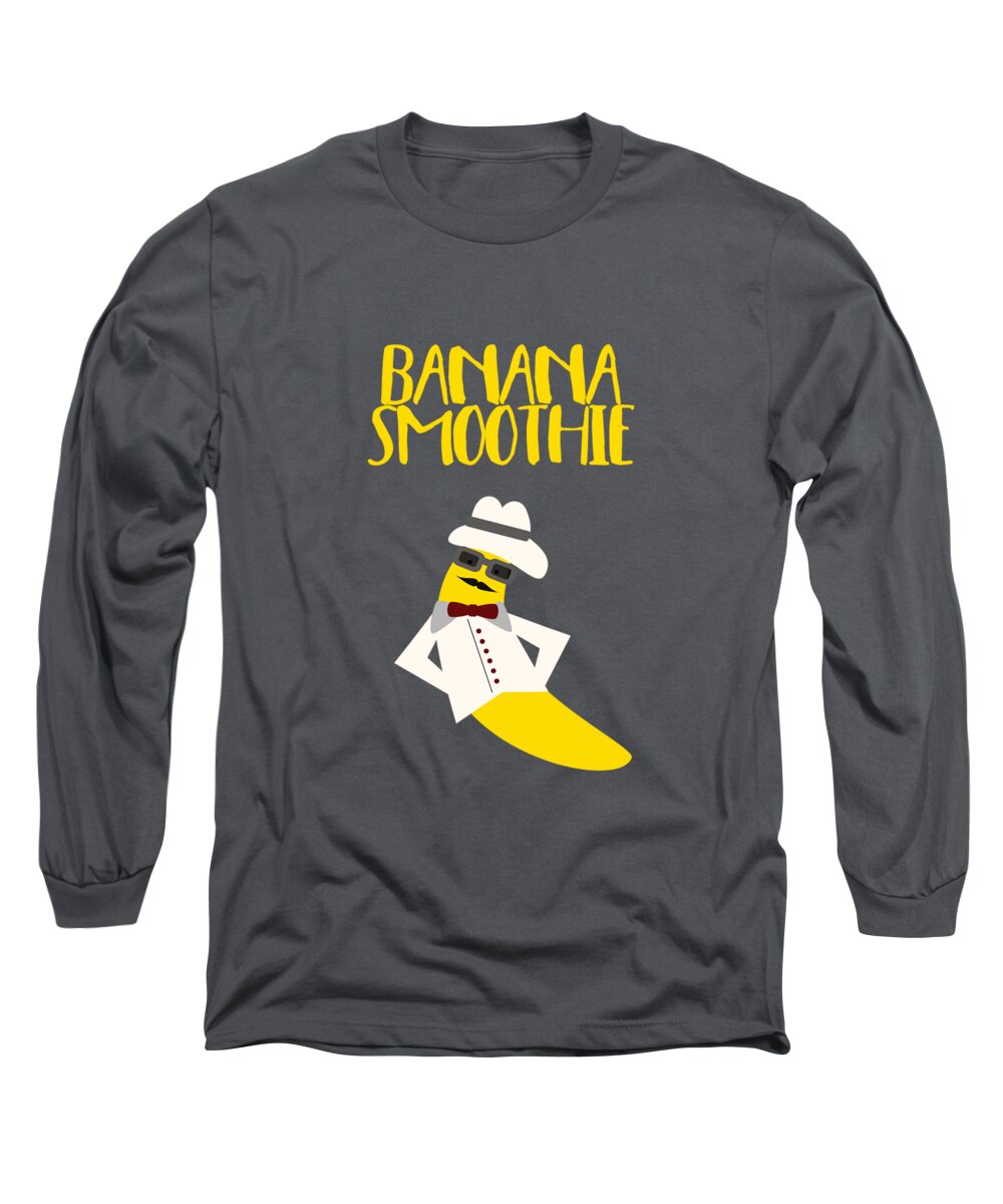 Birthday Long Sleeve T-Shirt featuring the digital art Funny Banana Smoothie with Text by Barefoot Bodeez Art