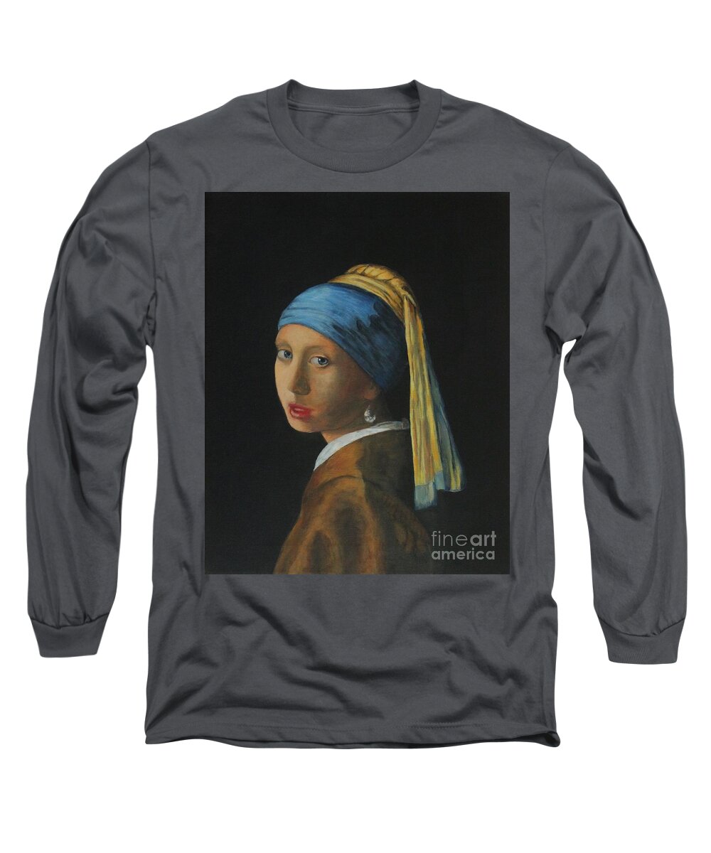 Girl With A Pearl Earring Long Sleeve T-Shirt featuring the painting Girl with a pearl earring by Bob Williams