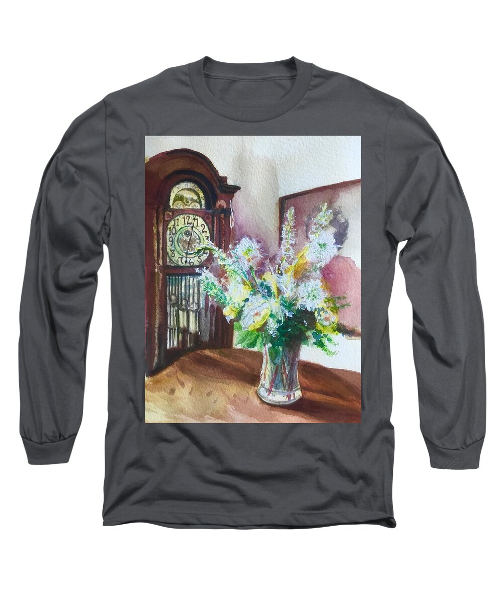 Grandfather Clock Long Sleeve T-Shirt featuring the painting Time old tradition by Sonia Mocnik