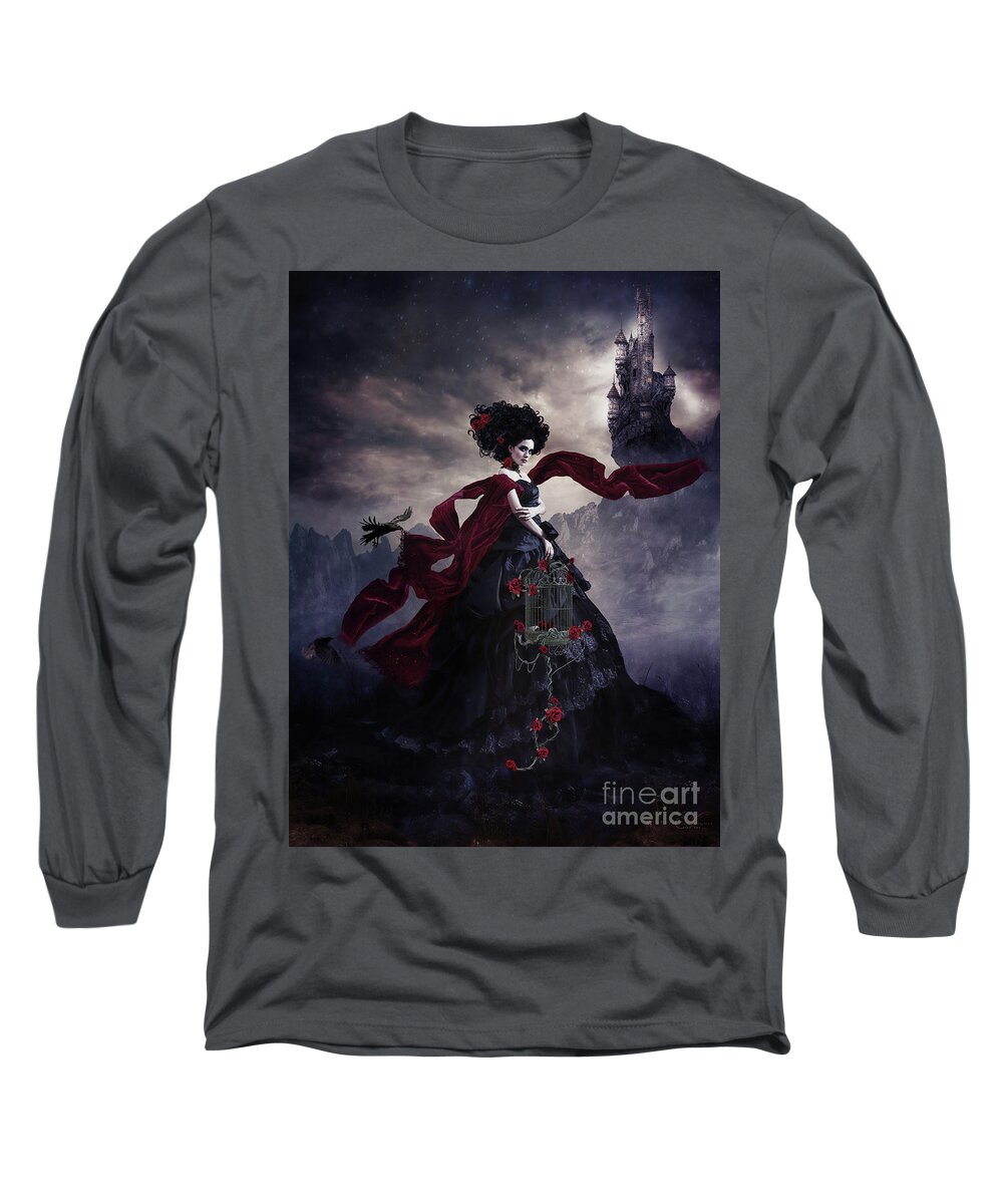 Gothic Bride Long Sleeve T-Shirt featuring the mixed media Gothic Bride by Shanina Conway