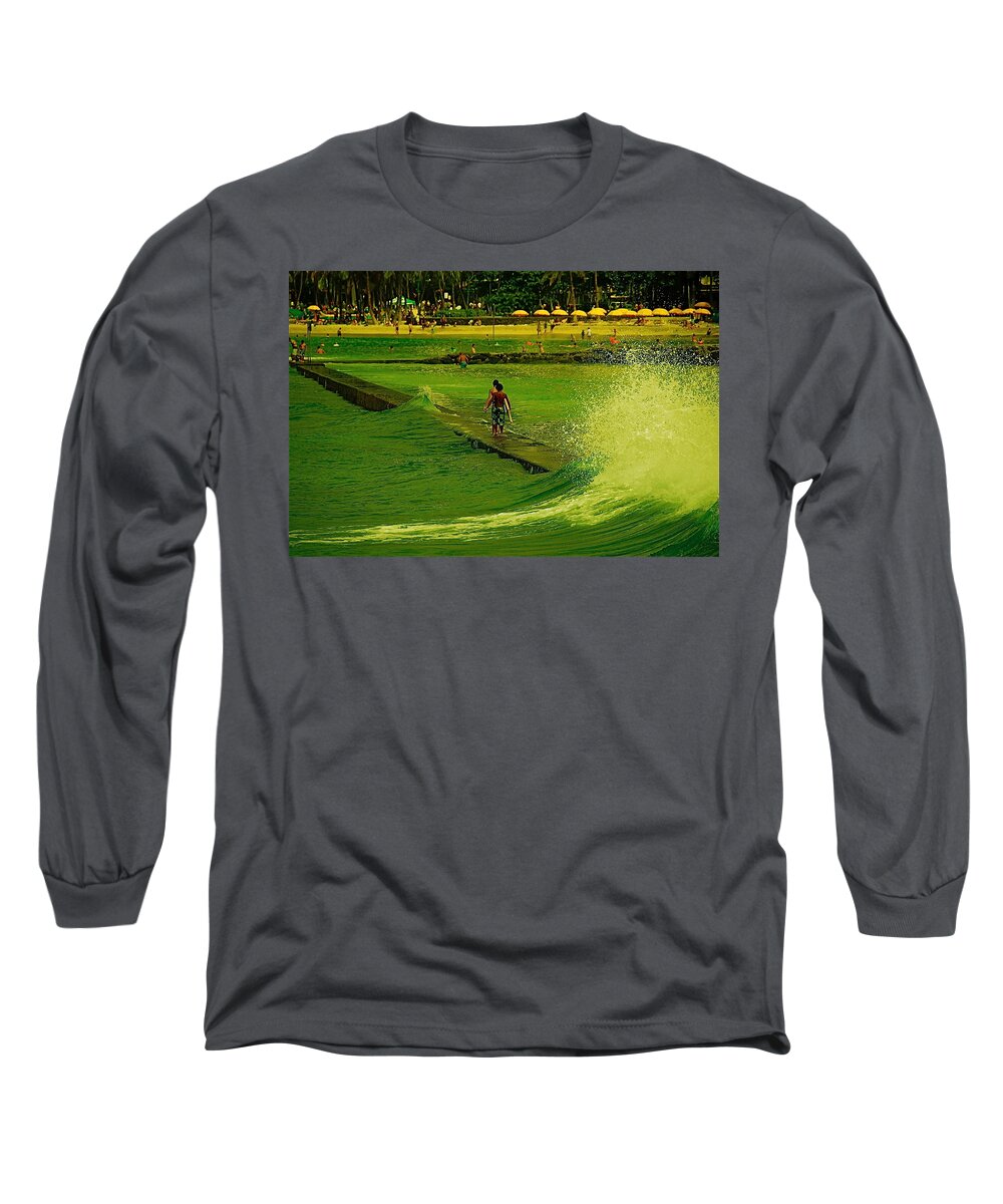 Surf Long Sleeve T-Shirt featuring the photograph Green Surf by Marty Klar