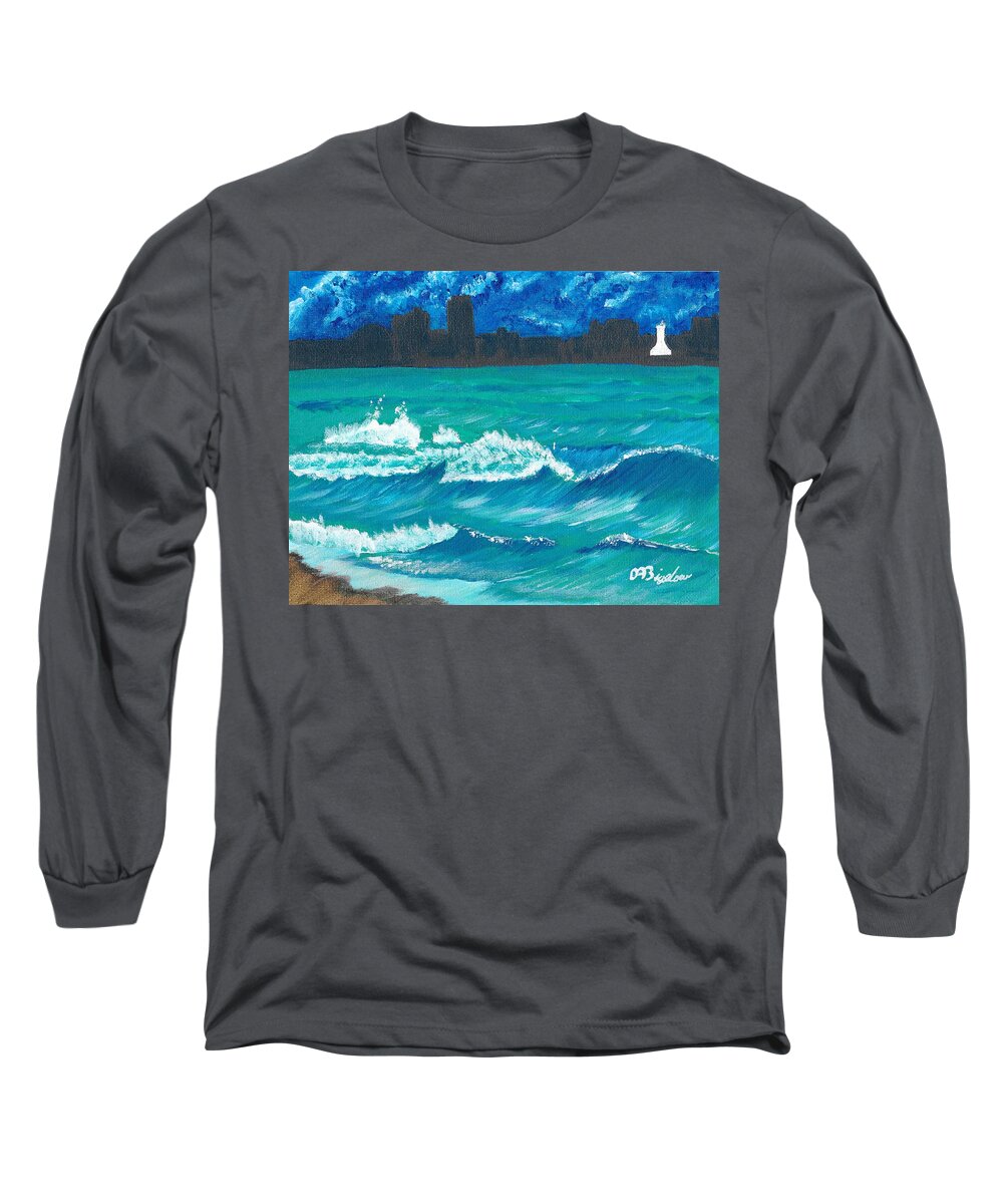 Wave Long Sleeve T-Shirt featuring the painting Hamilton Beach by David Bigelow