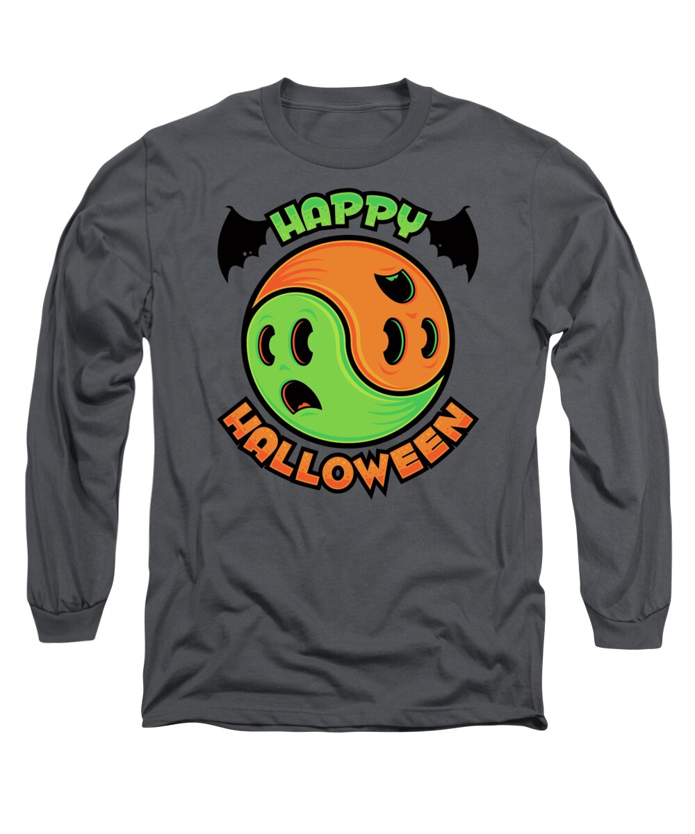 Yin Yang Long Sleeve T-Shirt featuring the digital art Happy Halloween Ghost Yin-Yang by John Schwegel