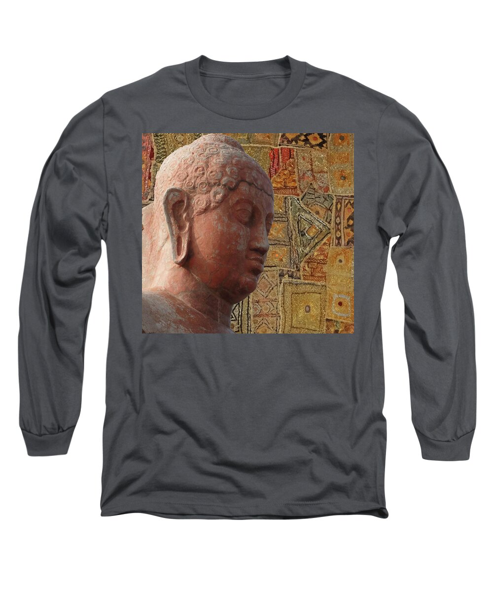 Buddha Long Sleeve T-Shirt featuring the digital art Head of Buddha, by Steve Estvanik