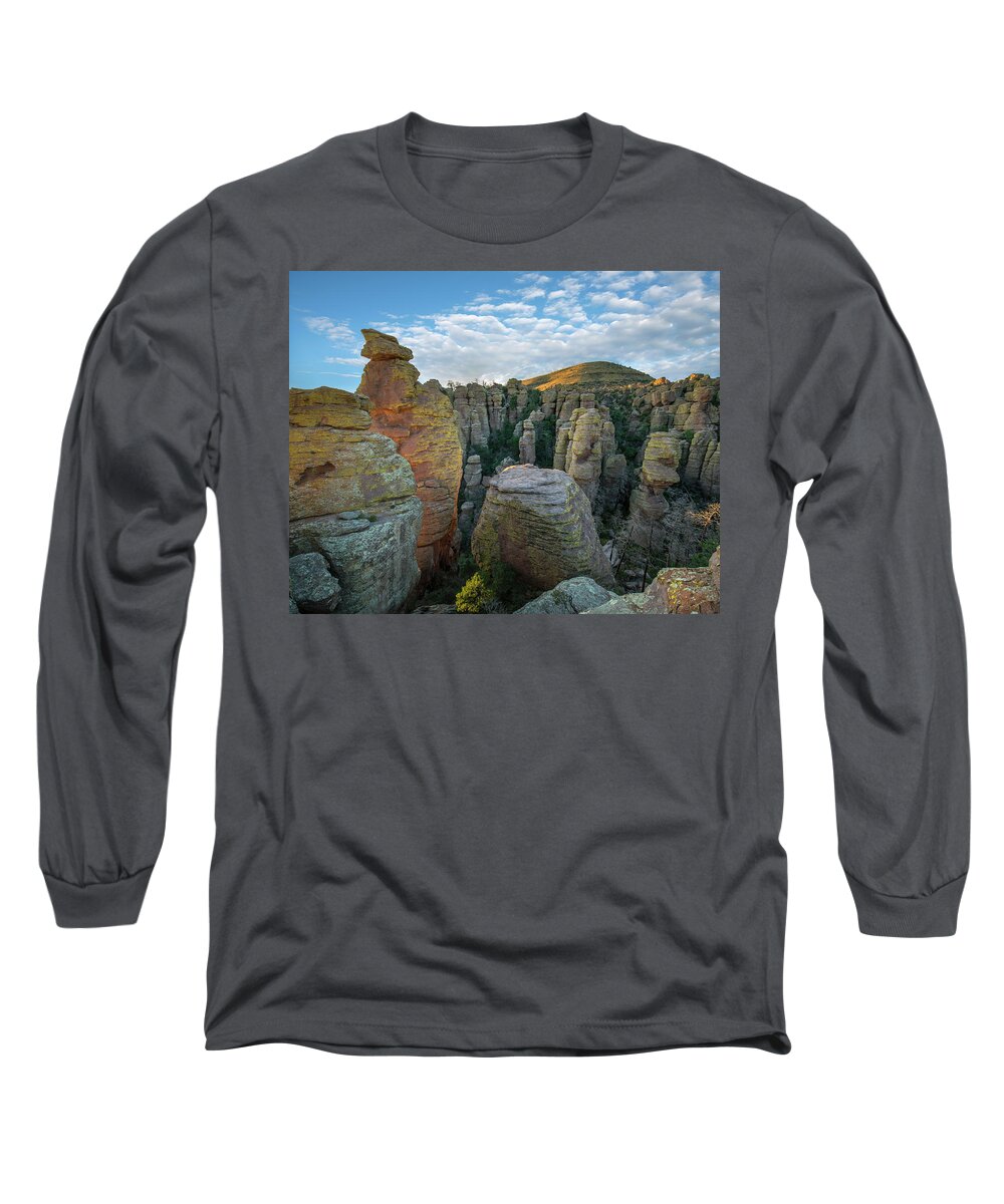 00563976 Long Sleeve T-Shirt featuring the photograph Hoodoos From Ai Point Nature Trail, Chiricahua Nm, Arizona by Tim Fitzharris