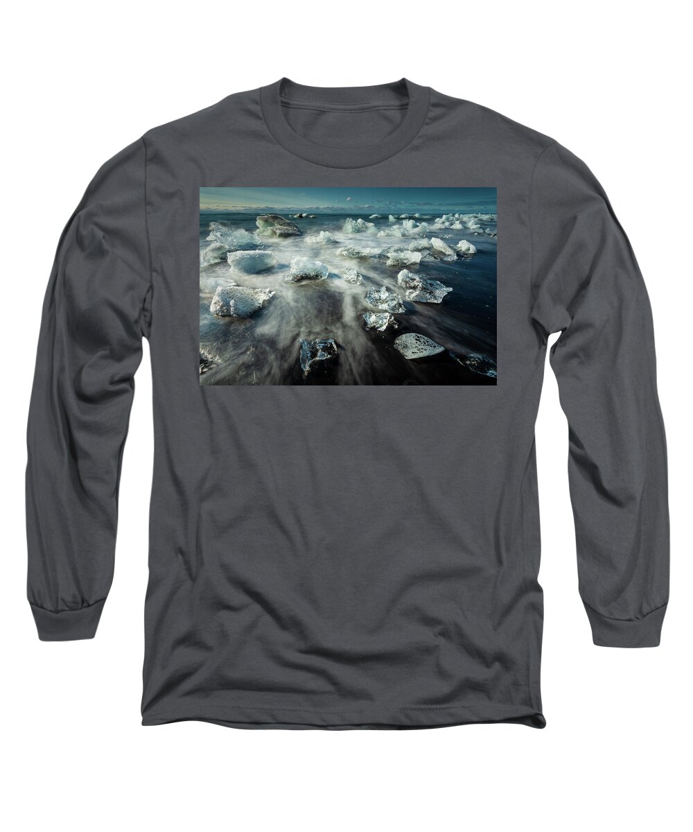 Iceland Long Sleeve T-Shirt featuring the photograph Iceberg Beach by Peter OReilly