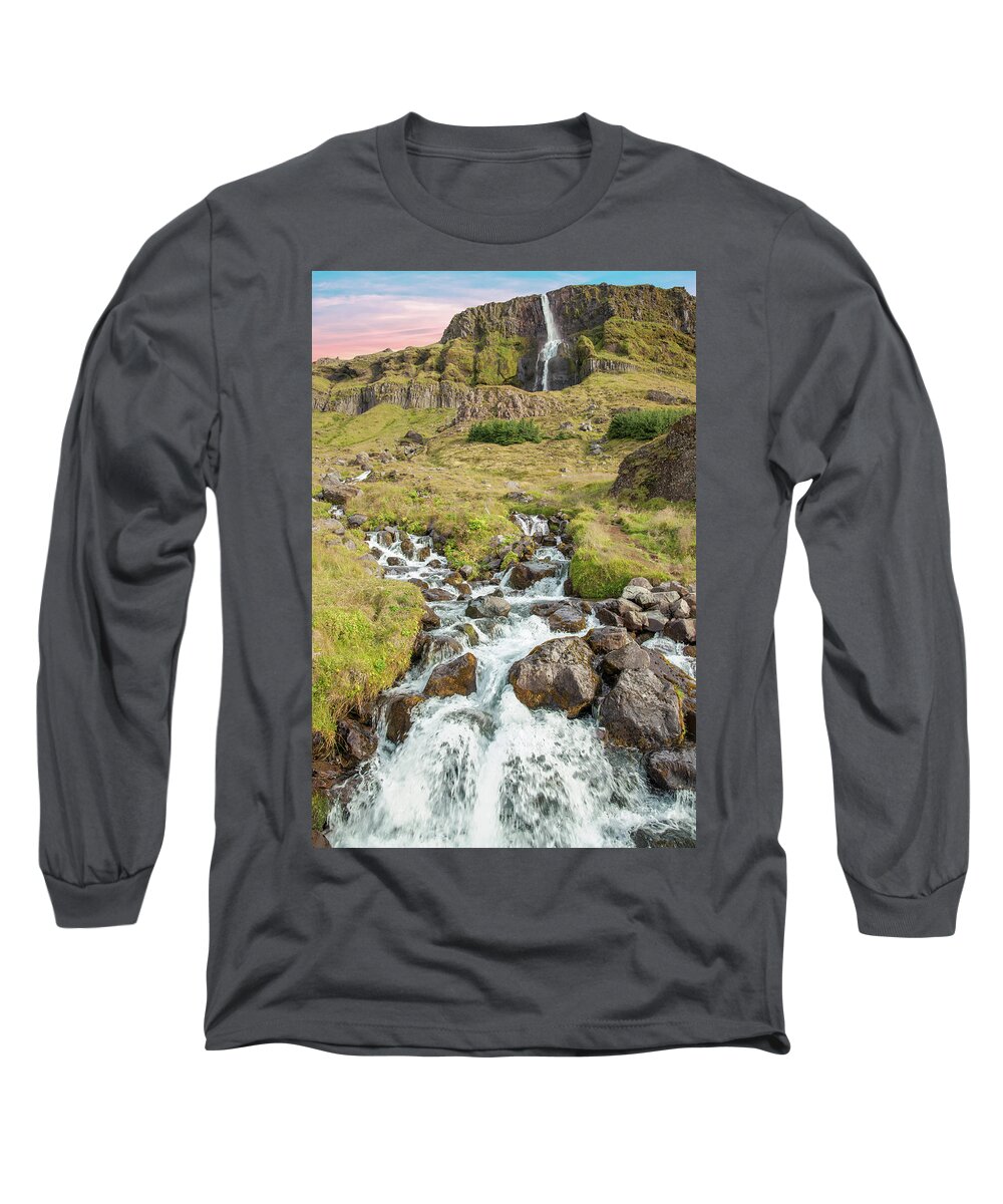 Iceland Long Sleeve T-Shirt featuring the photograph Iceland Waterfall by David Letts