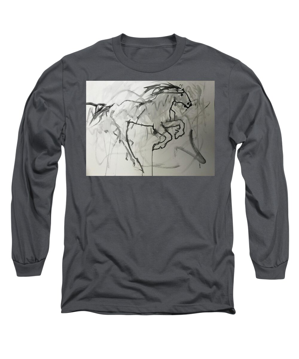 Horse Long Sleeve T-Shirt featuring the painting Img_3086 by Elizabeth Parashis