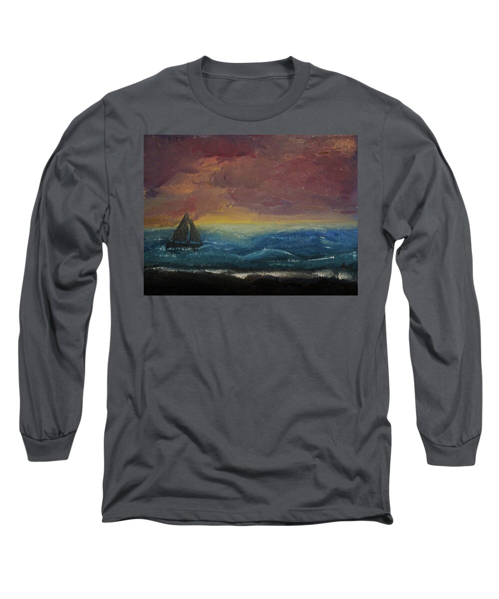 Seascape Long Sleeve T-Shirt featuring the painting Impressions of the Sea by Chance Kafka