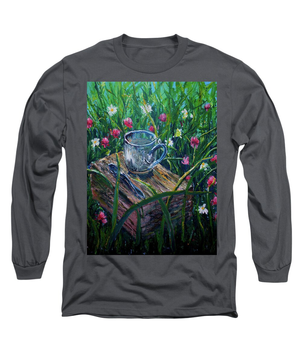 Green Long Sleeve T-Shirt featuring the painting In The Green by Medea Ioseliani