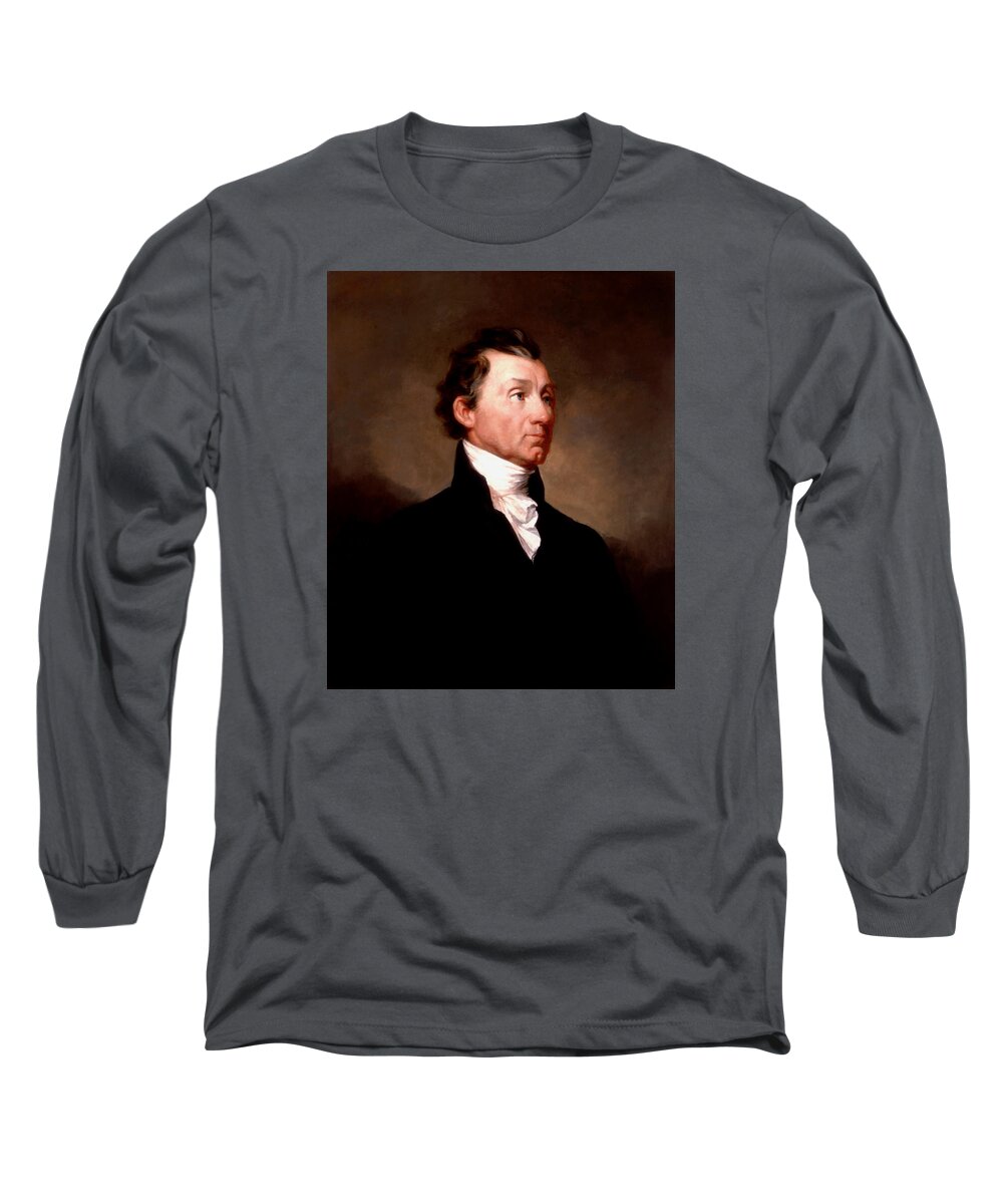President James Monroe Long Sleeve T-Shirt featuring the painting James Monroe Portrait - By Samuel Morse - 1819 by War Is Hell Store
