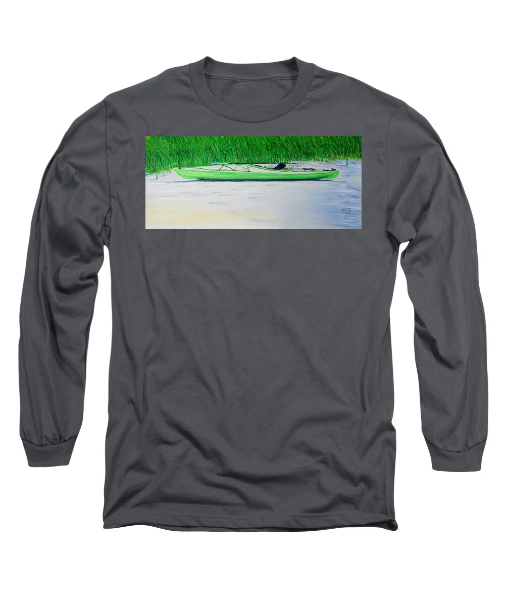 Kayak Long Sleeve T-Shirt featuring the painting Kayak Essex River by Paul Gaj