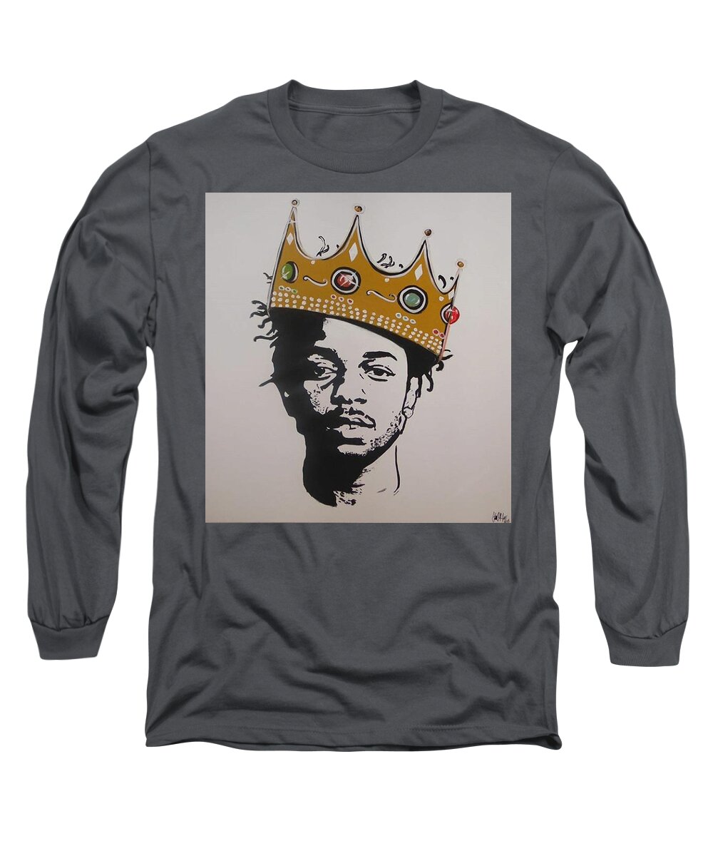 Kendrick Lamar Long Sleeve T-Shirt featuring the painting Kendrick the King by Antonio Moore