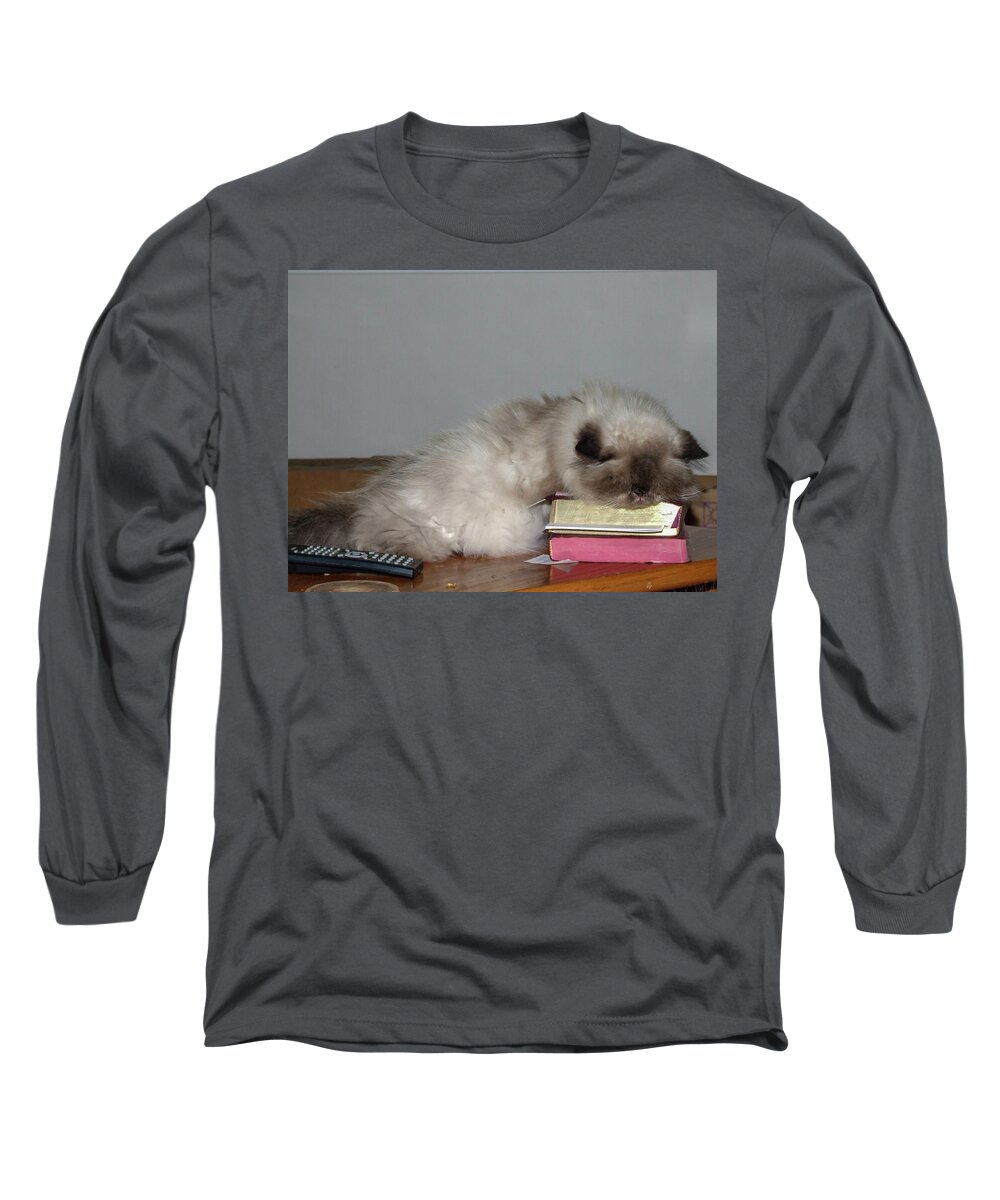 Grey Long Sleeve T-Shirt featuring the photograph Knap Time for Kitty by Chuck Shafer