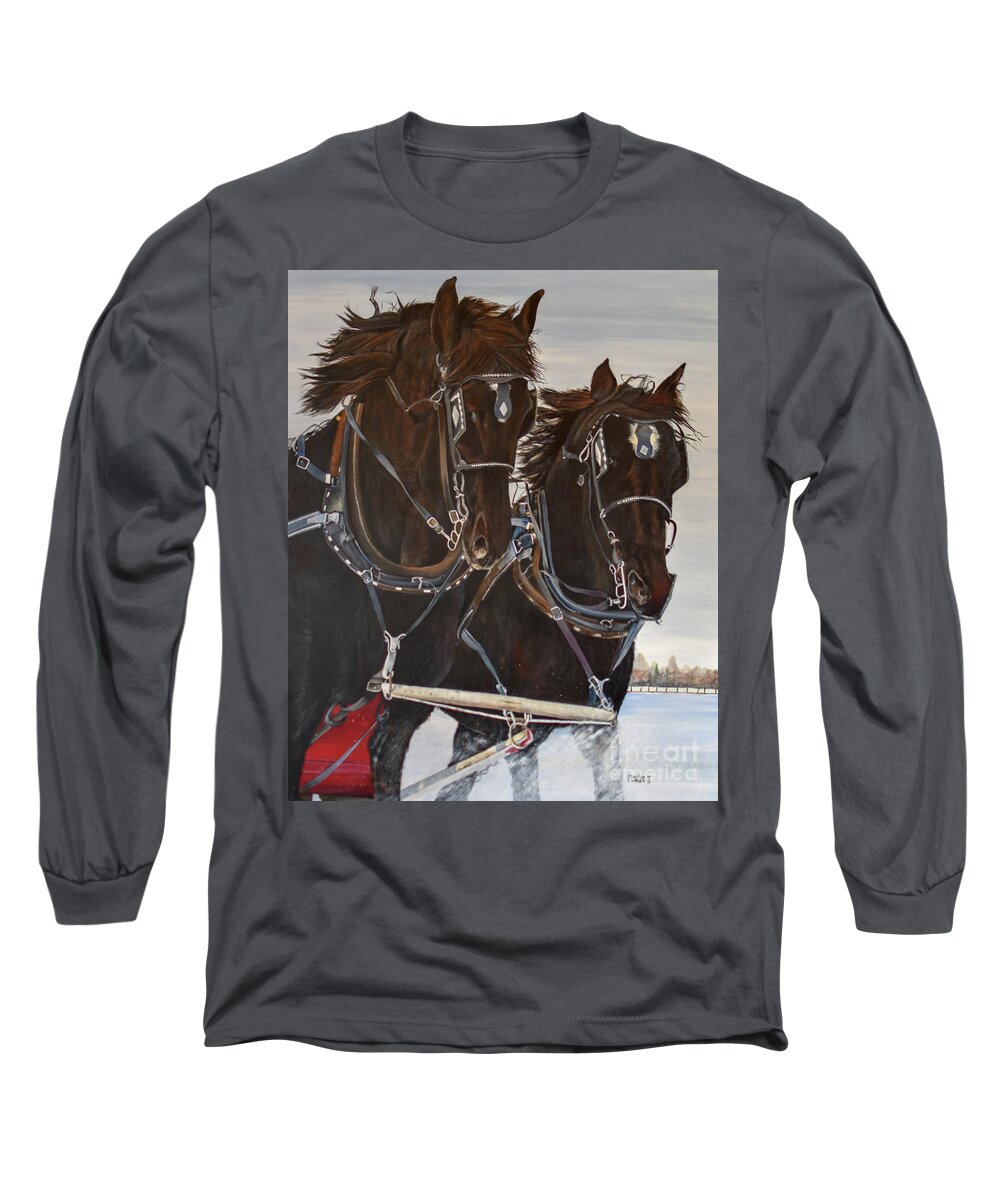 Equine Long Sleeve T-Shirt featuring the painting Knights On Four by Marilyn McNish