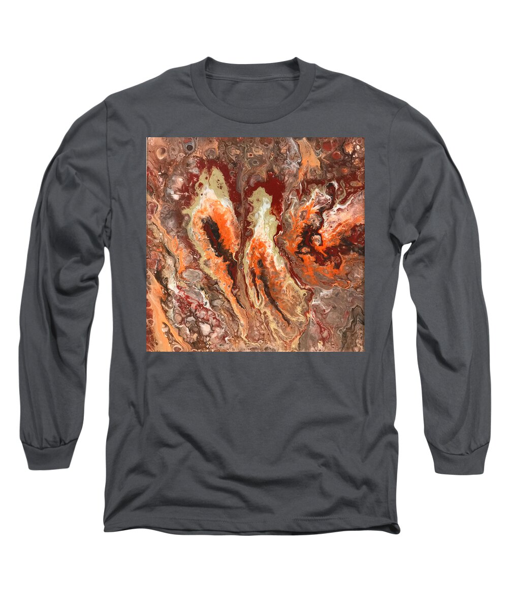 Abstract Long Sleeve T-Shirt featuring the painting Lady of the fiery lake by Art by Gabriele