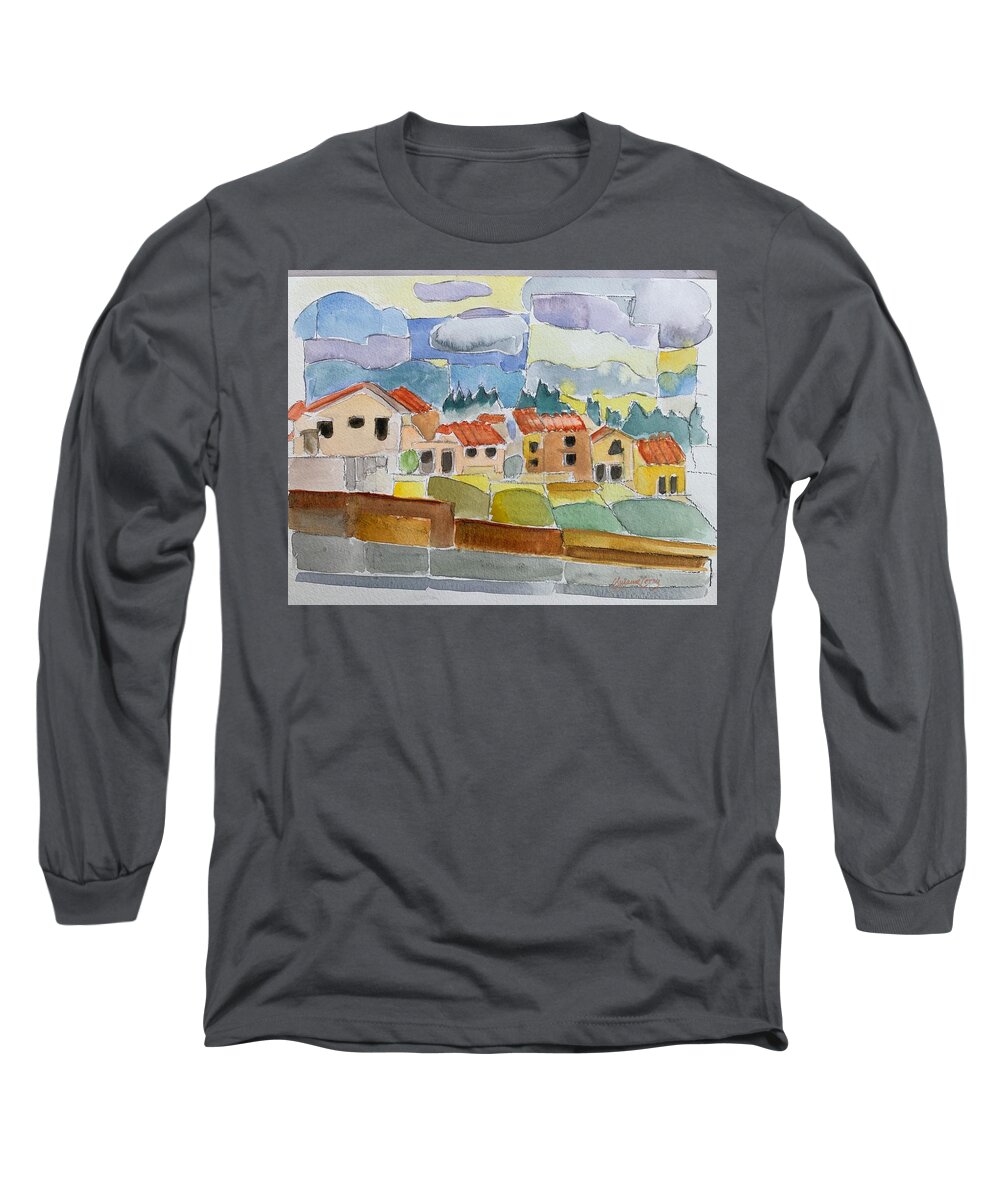 Houses Long Sleeve T-Shirt featuring the painting Laguna del Sol Sky Design by Suzanne Giuriati Cerny