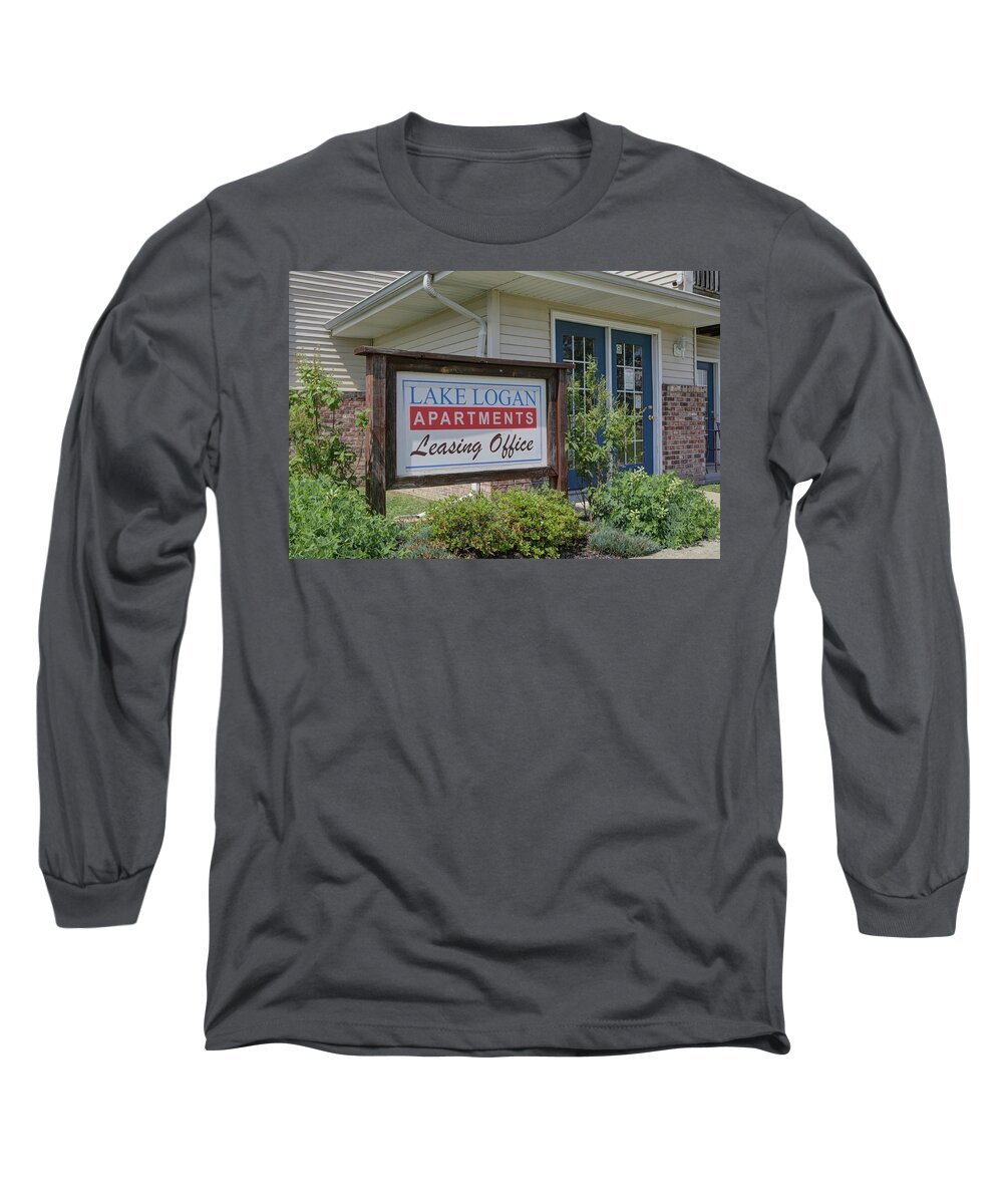 Sign Long Sleeve T-Shirt featuring the photograph Lake Logan apartments sign by Jeff Kurtz