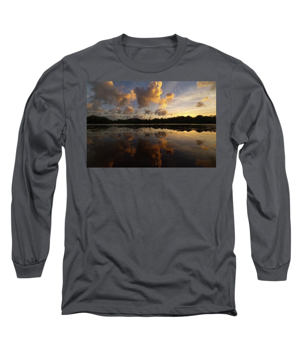 Sunset Long Sleeve T-Shirt featuring the photograph Lake MacDonalds by Nicolas Lombard