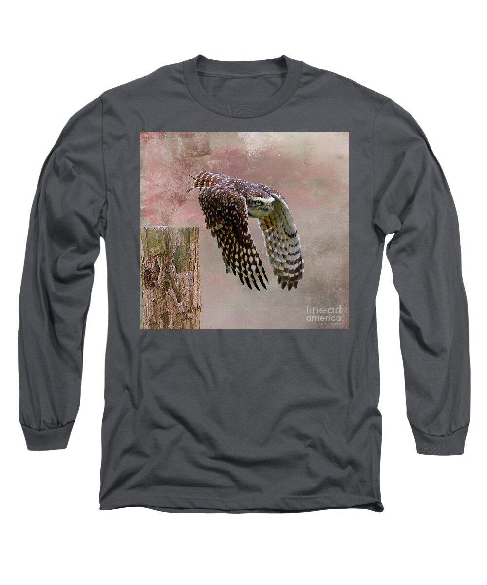 Burrowing Owl Long Sleeve T-Shirt featuring the mixed media Leap of Faith by Kathy Kelly