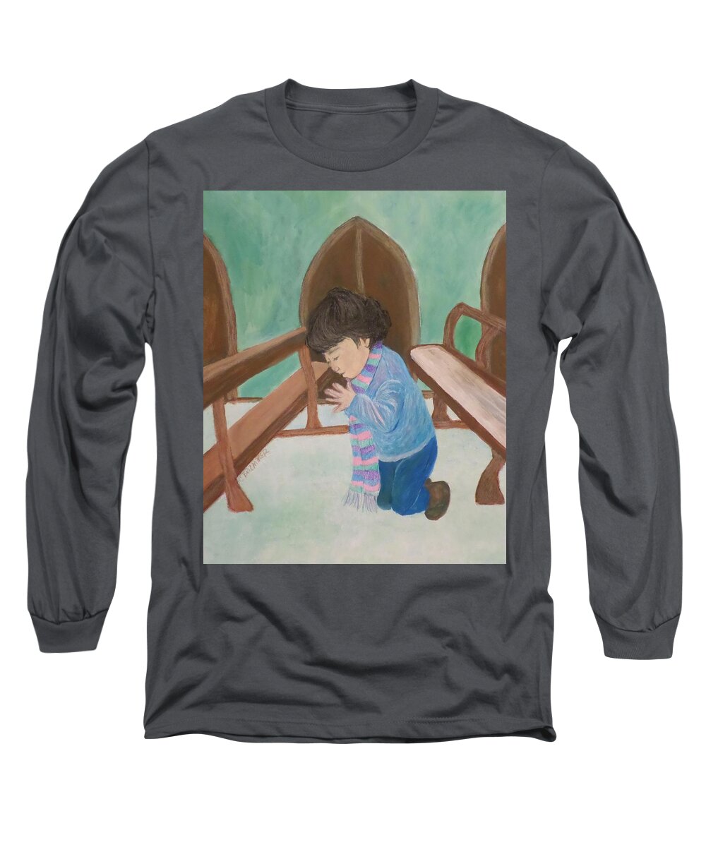 Children Praying Long Sleeve T-Shirt featuring the painting Let the Little Children Come to Him by Christy Saunders Church