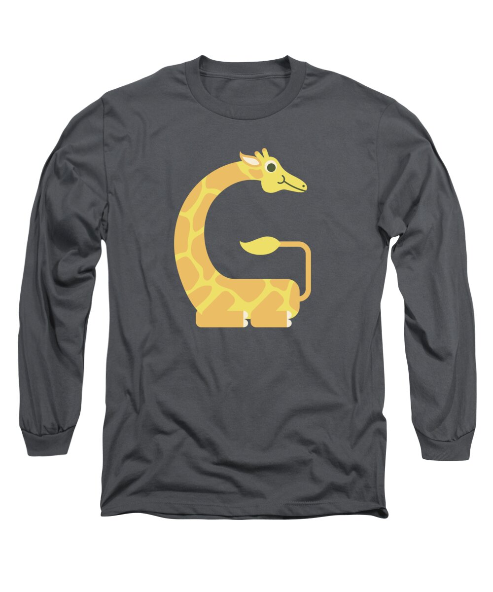 Animal Alphabet Long Sleeve T-Shirt featuring the digital art Letter G - Animal Alphabet - Giraffe Monogram by Jen Montgomery