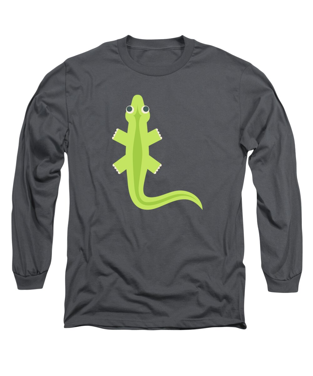 Animal Alphabet Long Sleeve T-Shirt featuring the digital art Letter L - Animal Alphabet - Lizard Monogram by Jen Montgomery