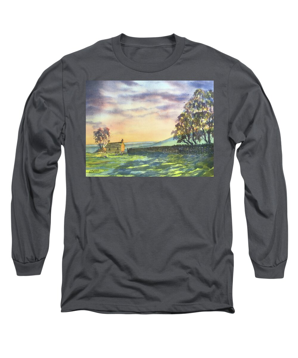 Watercolour Long Sleeve T-Shirt featuring the painting Long Shadows at Sunset by Glenn Marshall