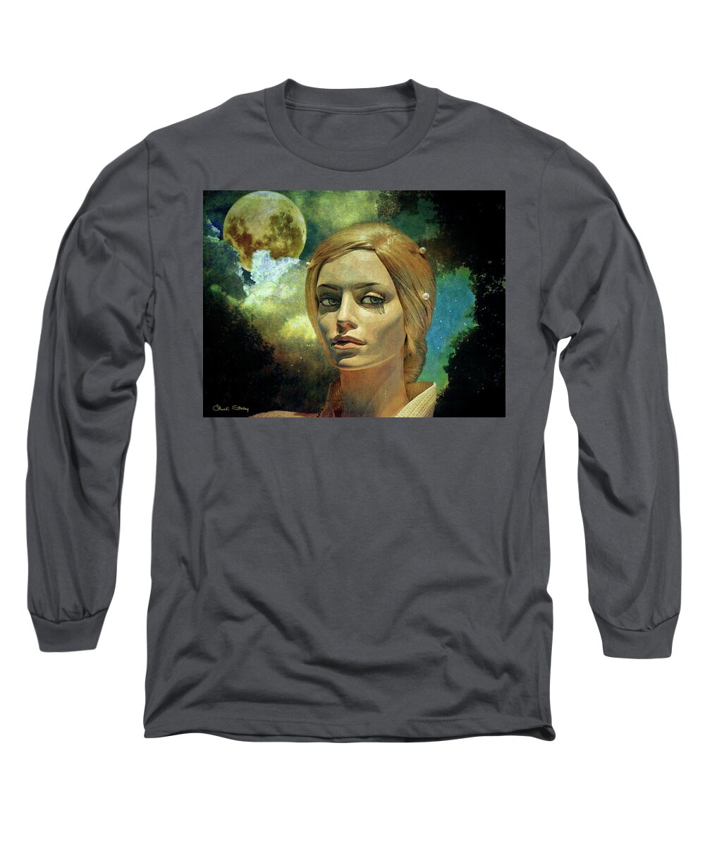 Staley Long Sleeve T-Shirt featuring the mixed media Luna in the Garden of Evil by Chuck Staley