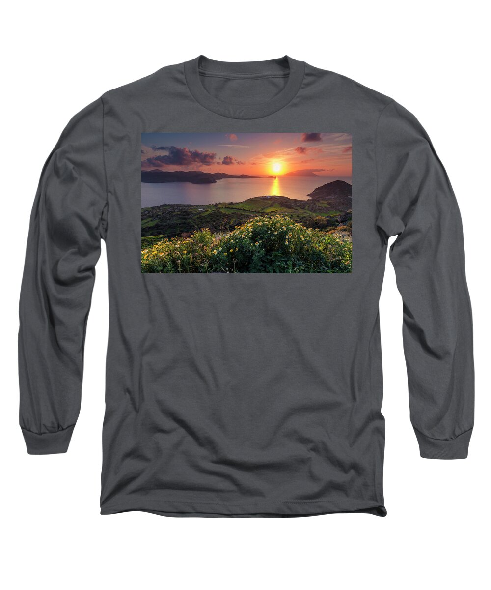 Aegean Sea Long Sleeve T-Shirt featuring the photograph Magnificent Greek Sunset by Evgeni Dinev