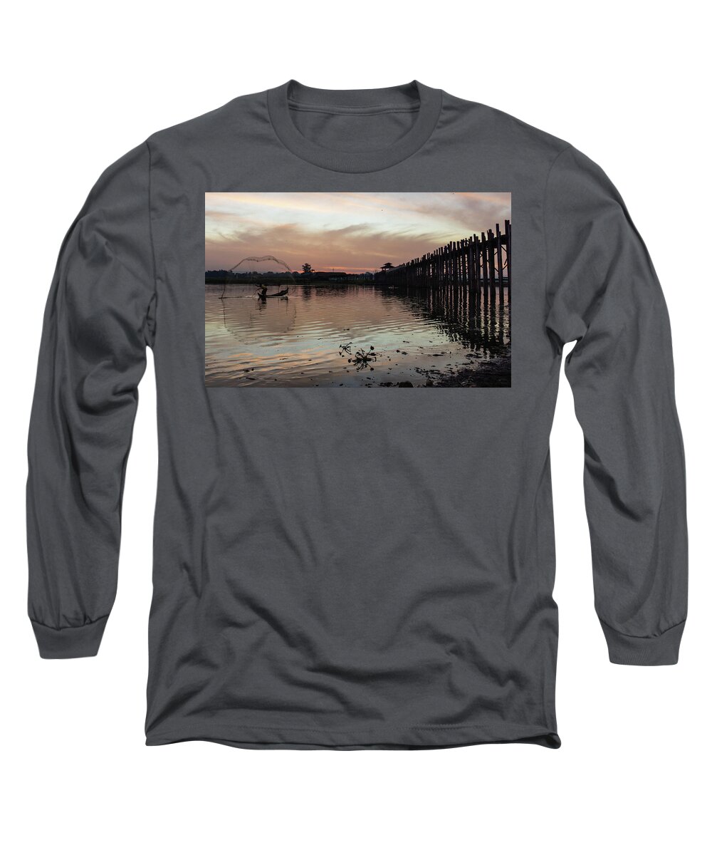 Fisherman Long Sleeve T-Shirt featuring the photograph Mandalay Scene In Burma by Ann Moore