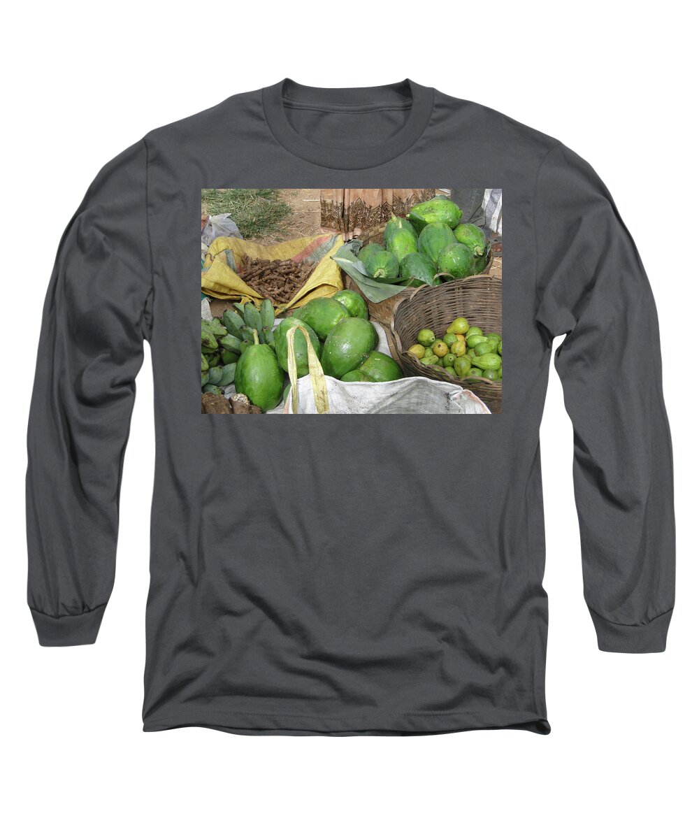 Banana Long Sleeve T-Shirt featuring the photograph Mangos, turmeric and green bananas by Steve Estvanik