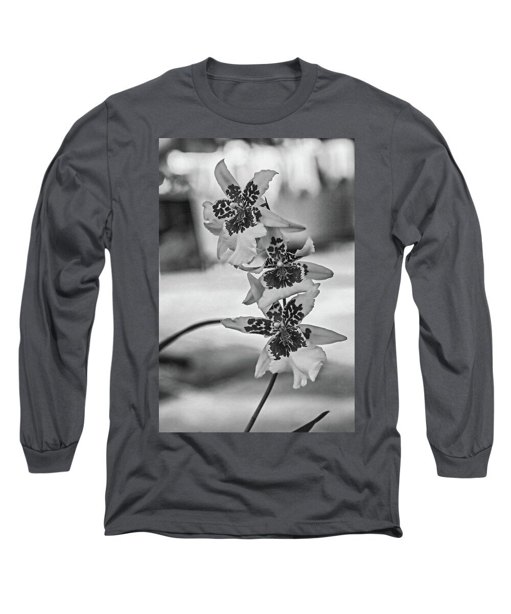 Orchid Long Sleeve T-Shirt featuring the photograph Market Flowers Monochrome by Alana Thrower