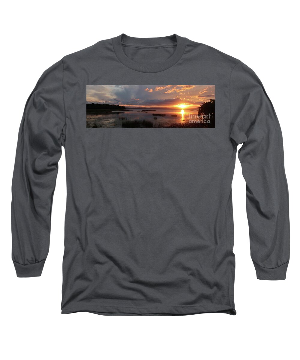 Sunset Reflections On Water Long Sleeve T-Shirt featuring the photograph Marshland Sunset With Reflections The Island Line Trail Vermont Panorama by Felipe Adan Lerma