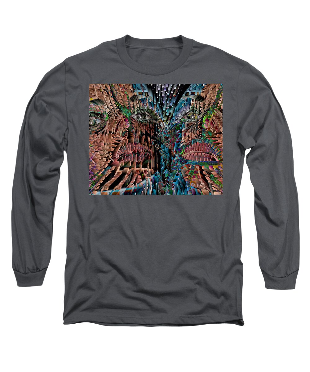 Modern Abstract Art Long Sleeve T-Shirt featuring the mixed media Mask Inner Spirit by Joan Stratton