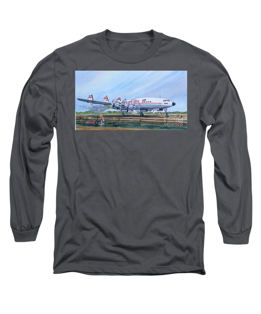 Airplane Long Sleeve T-Shirt featuring the painting Maybe Someday by Joseph Burger