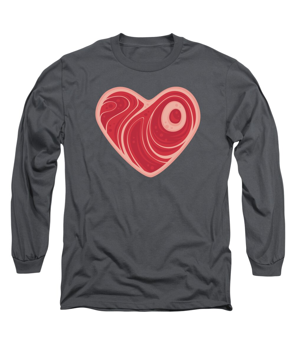 Meat Long Sleeve T-Shirt featuring the digital art Meat Heart by John Schwegel