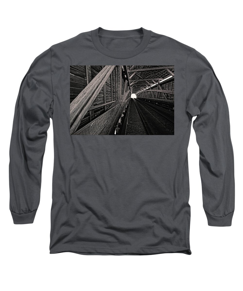 Covered Bridge Long Sleeve T-Shirt featuring the photograph Meems Bottom covered bridge. Shenandoah Valley, VA by Bill Jonscher
