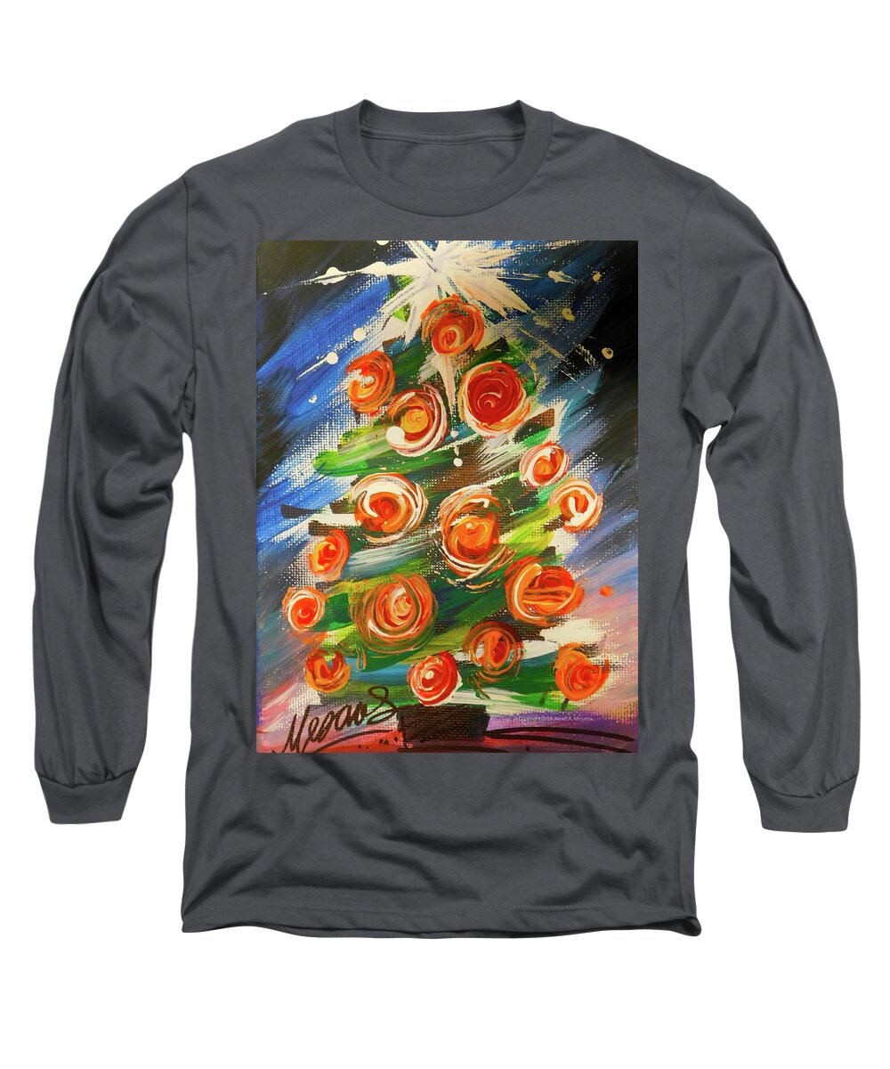 Christmas Long Sleeve T-Shirt featuring the painting Merry and Bright by Karen Mesaros