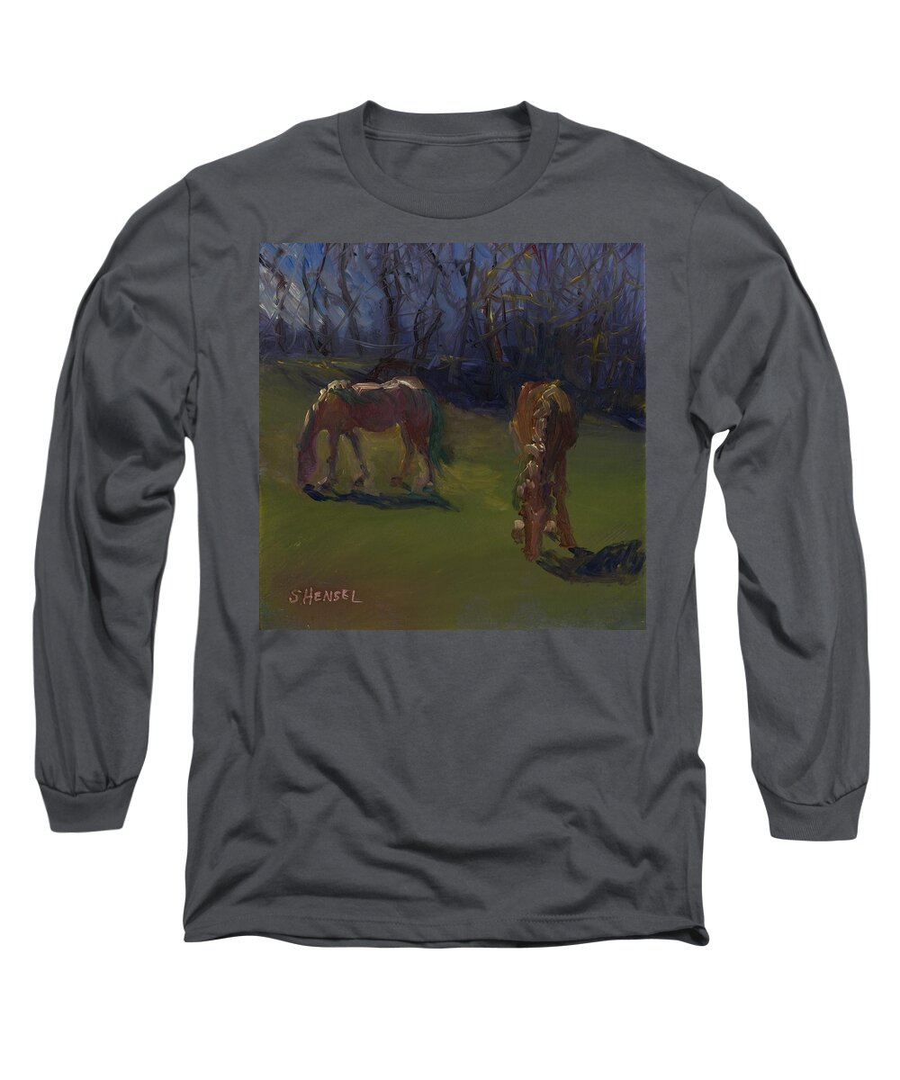 Horses Long Sleeve T-Shirt featuring the painting Midday Graze by Susan Hensel