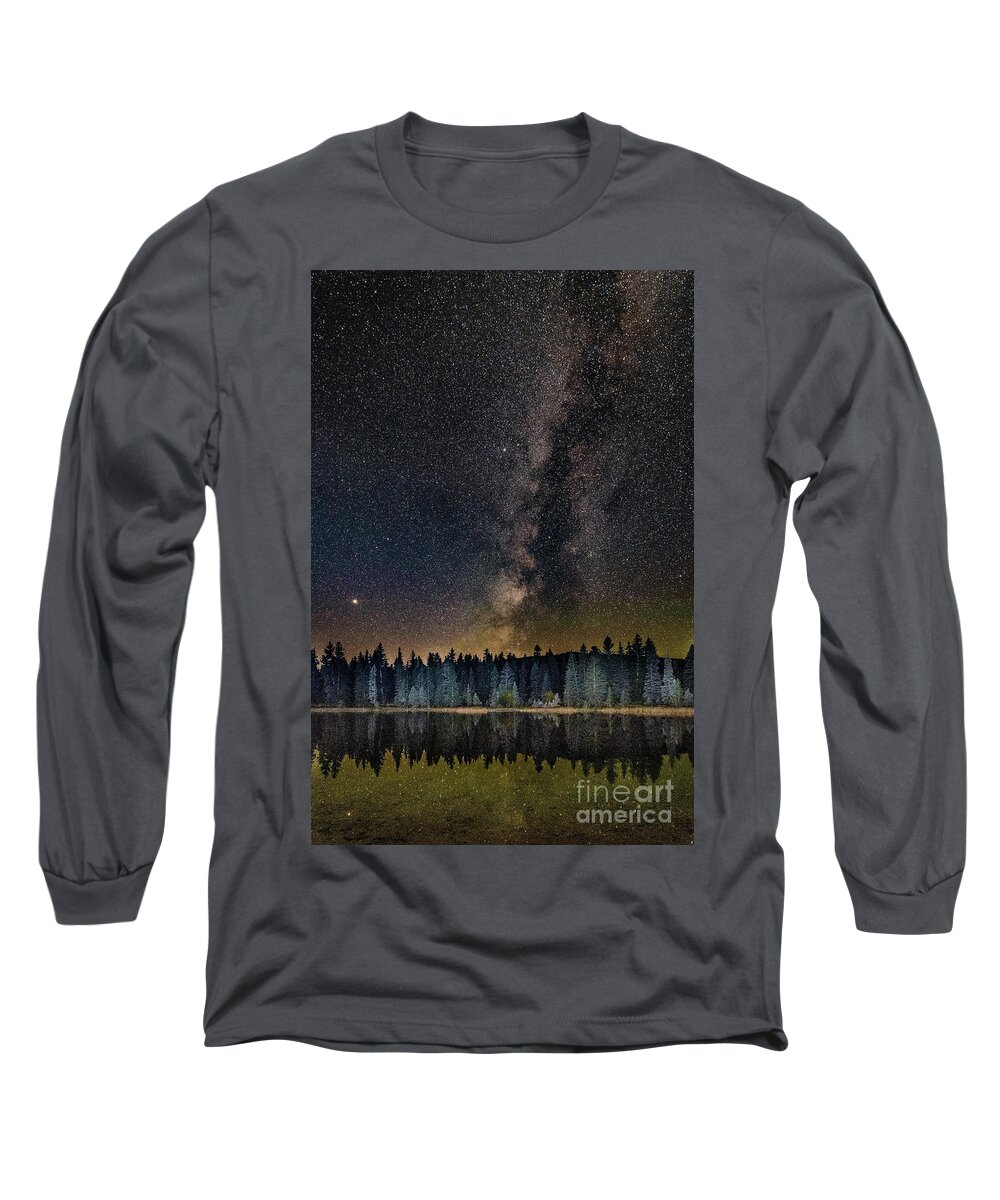 Milky Way Long Sleeve T-Shirt featuring the photograph Milky Way over Still Water by Melissa Lipton