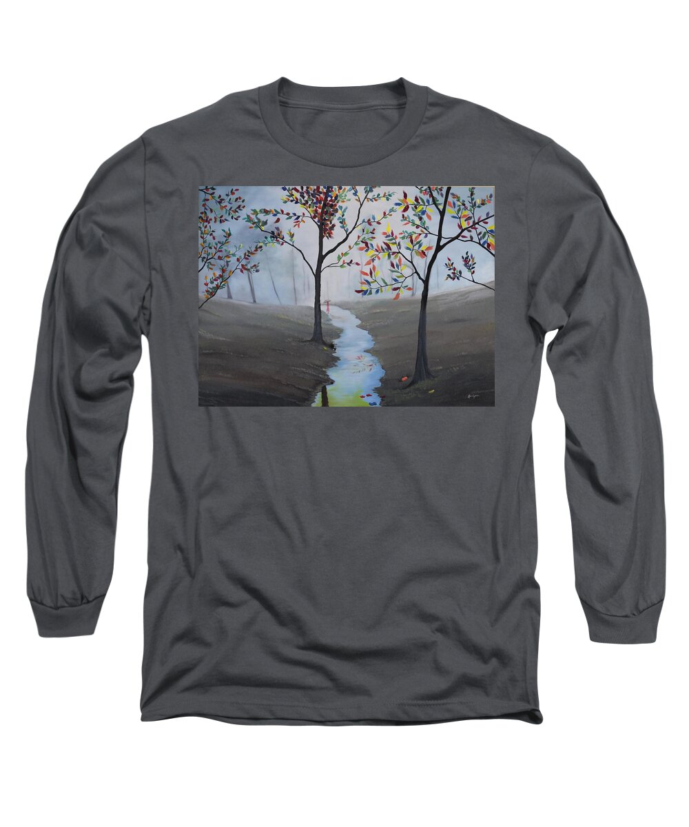 Misty Long Sleeve T-Shirt featuring the painting Misty Stroll by Berlynn