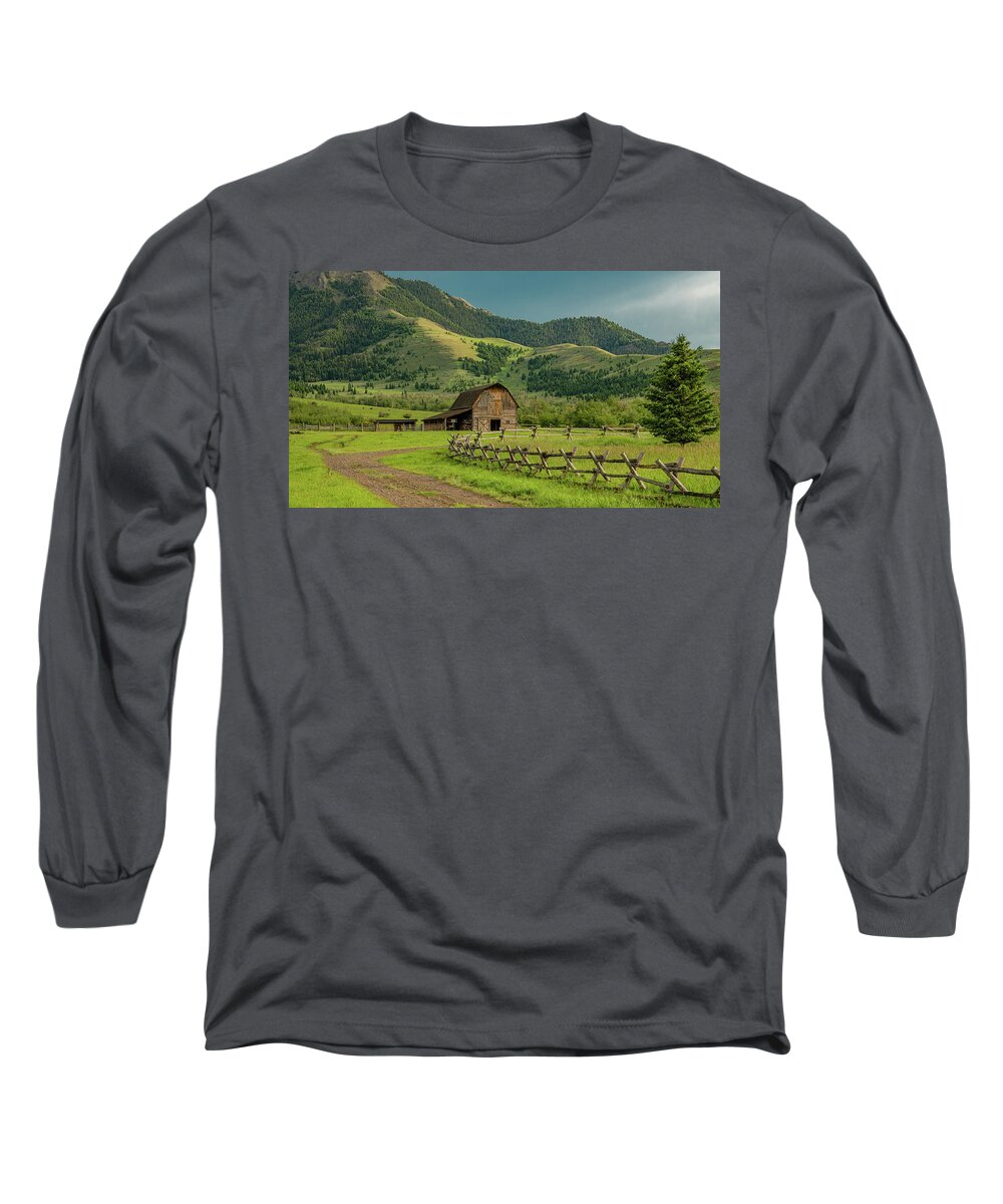 Barn Long Sleeve T-Shirt featuring the photograph Montana Country Evening by Marcy Wielfaert