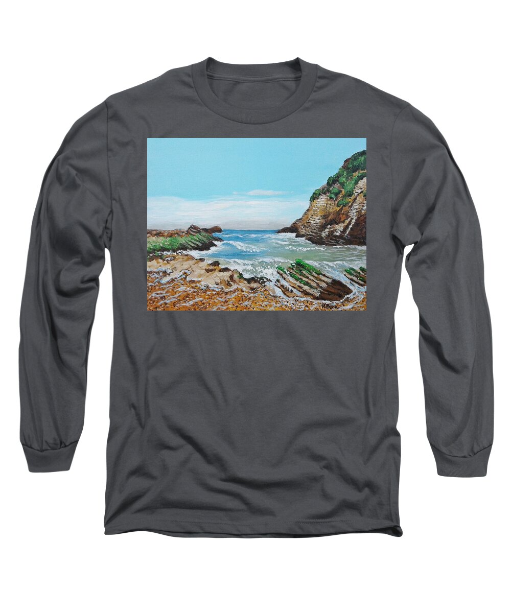 Montana Long Sleeve T-Shirt featuring the painting Montana de Oro State Park Coastline by Katherine Young-Beck
