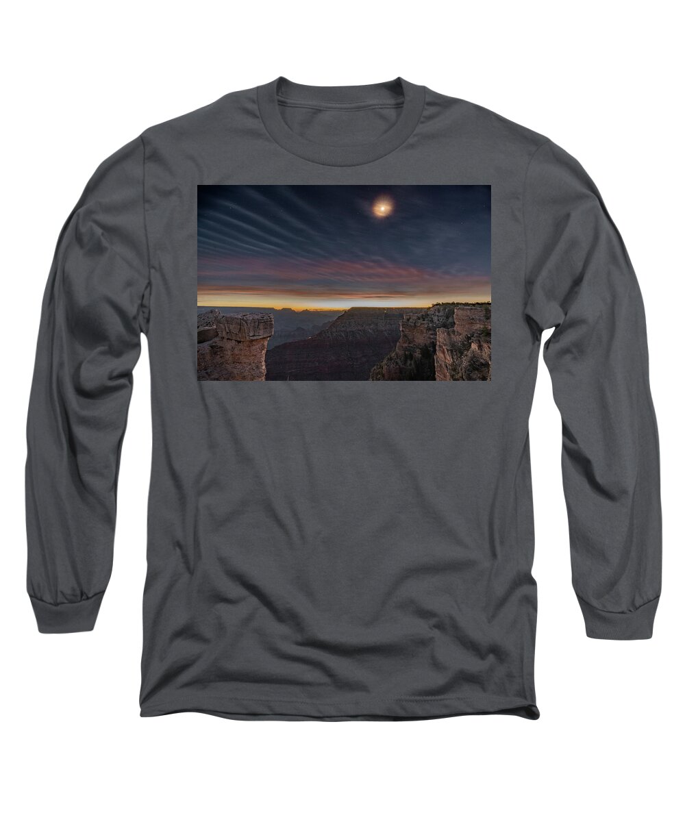 Grand Canyon Long Sleeve T-Shirt featuring the photograph Moonset, South Rim by Arthur Oleary